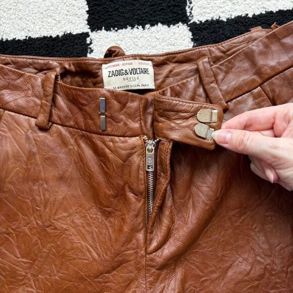 Zadig & Voltaire Prune Crinkle Leather Brown Pants M - Picture 3 of 8